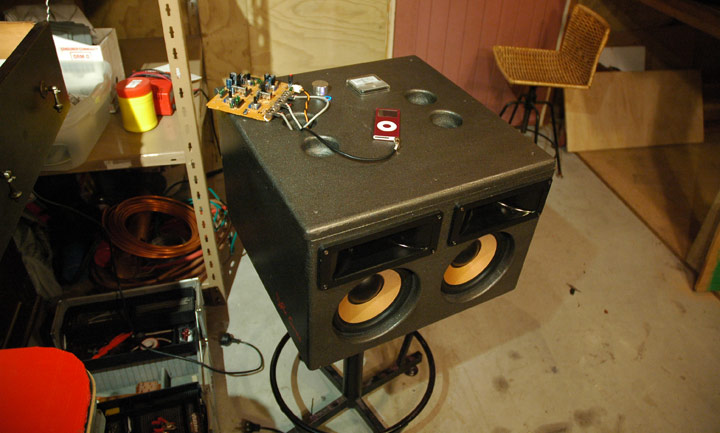 Battry powered skateboard mounted speaker box - charger and preamp